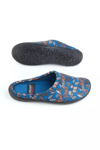 GEZER Women's slippers, blue with floral print, size 41, 25.5 cm, comfortable and warm