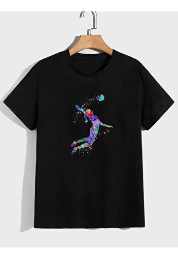 makiteks Γυναικείο μπλουζάκι με στάμπα βόλεϊ Unisex με λαιμόκοψη Λευκό μαύρο γκρι μπλουζάκι