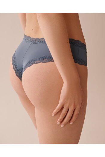 La Vie en Rose Microfiber and Lace Trim Cheeky Panty