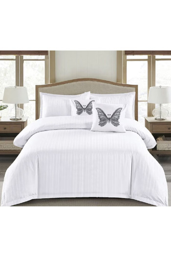 OEM Double Bedding Set, Finet Damask Striped, 6 Pieces, Fitted Sheet 180x200cm