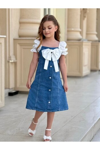 Ribbon kids Rochie din denim fundita