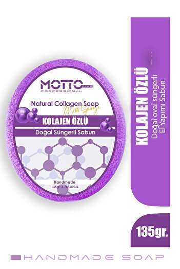 Motto Plus Professional Oval Collagen Sponge Soap Effective Against Signs of Aging 135 Gr.
