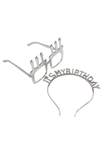 Party and Story Christmas accessories set consisting of a Christmas headband and 2 silver Christmas glasses