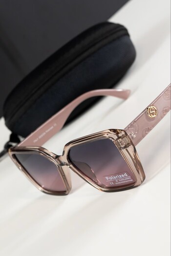 PARUNIV Women's Sunglasses, Polarized, Uv400, With Gold And Pink Ornaments On The Frames, Transparent Pink