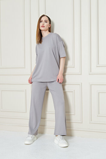 Zuzu Women's Plain Oversize Modal Fabric Short Sleeve Tracksuit Set