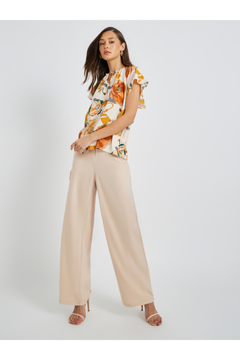 Take Two By Styli Floral Print Batwing Sleeve Tie-Up Neck Blouse