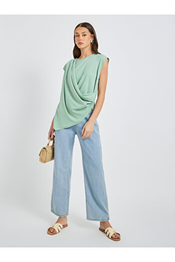 Take Two By Styli Solid Round Neck Asymmetric Hem Blouse