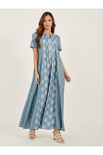Styli All Over Print Short Sleeve Pintuck Jalabiya