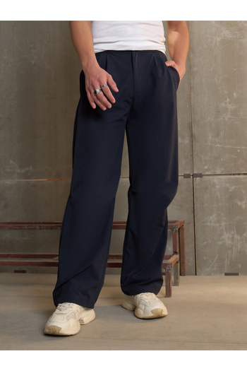 Sassafras By Styli Solid Front Pleated Baggy Parachute Pants