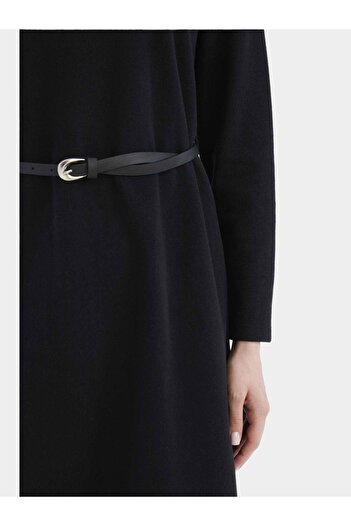 DeFacto Women Black Regular Fit Crew Neck Belted Maxi Dress