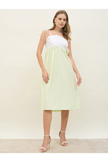 Styli Color Block A-Line Strappy Midi Dress