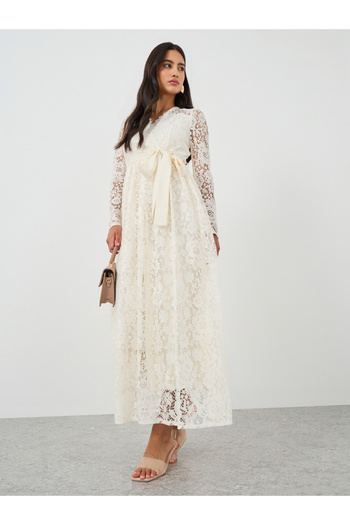Styli Lace Long Sleeves A-Line Maxi Dress