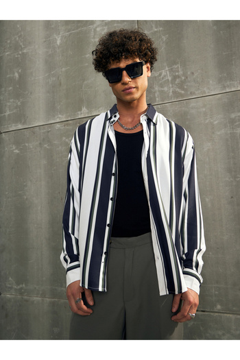 Sassafras By Styli Striped Long Sleeve Relaxed Fit Shirt