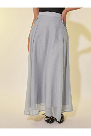 Styli Embellished Detail A-Line Maxi Skirt with Pockets