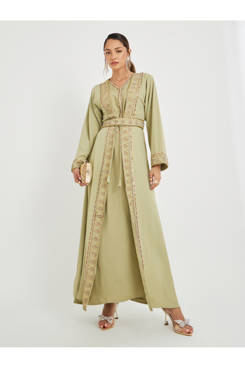 Maxim Creation By Styli Hand Embroidered V Neck Layered Jalabiya