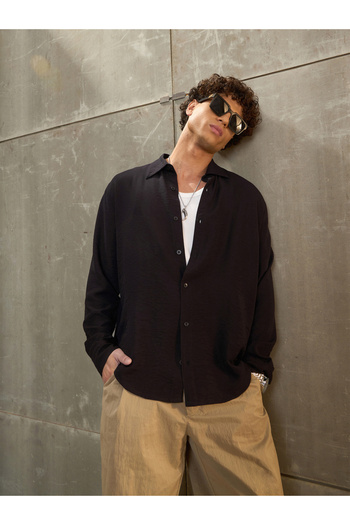 Sassafras By Styli Black Solid Long Sleeve Relaxed Fit Shirt