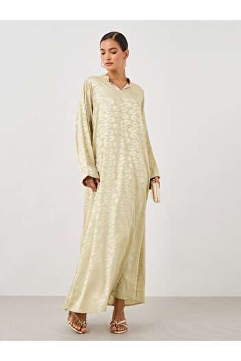 Styli Satin Jacquard Stand Collar A-Line Jalabiya