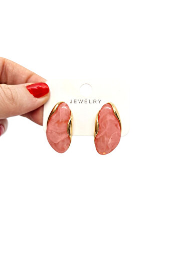 Tokkal Summer Color Asymmetric Coral Color Oval Earrings
