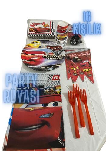 partyrüyası Cars Cars Themed 16-Person Birthday Set with Streamers