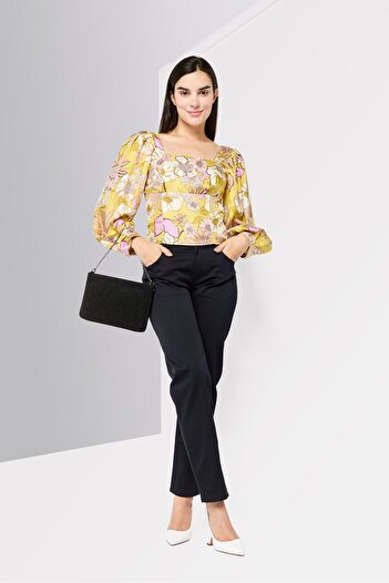 SANDRO Women Square Neck Long Sleeves Graphic Print Blouse, Multicolor