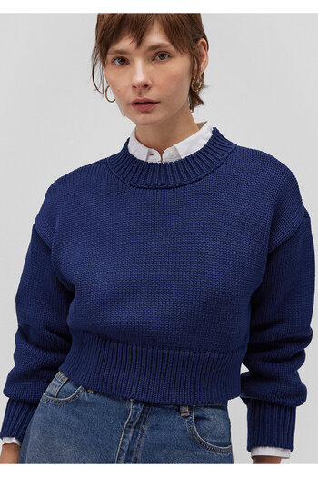 Mavi Pulover Crop Albastru Marin - Decolteu Crew, Regular Fit 1710515 -84371