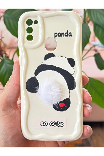 Fibaks Samsung Galaxy M30S-M21 Case Designed Patterned Camera Protection Panda White Tassel Silicone Cover
