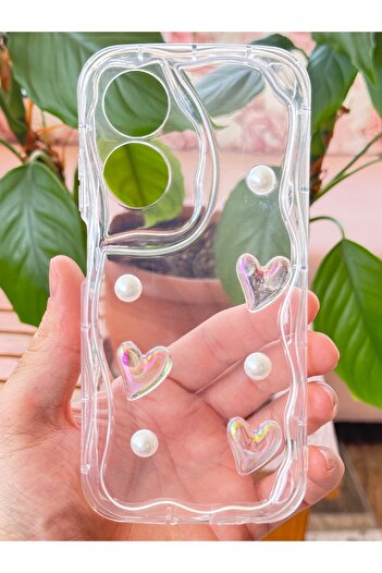 Fibaks Oppo A60 Case 3D Heart Pearl Design Patterned Camera Protection Silicone Cover