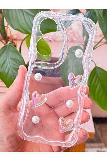 Fibaks Oppo A60 Case 3D Heart Pearl Design Patterned Camera Protection Silicone Cover