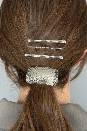 TAKIŞTIR Silver Color Metal Detailed Rubber and Wire Buckle Set