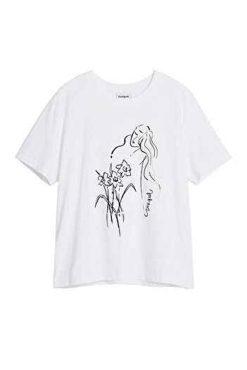 Desigual Tricou damă 25SWTKAB Alb
