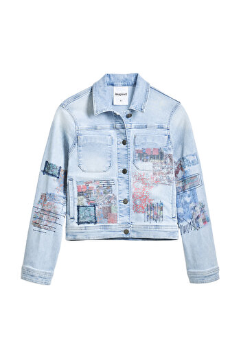 Desigual Jachetă din denim pentru femei 25SWED03 albastră