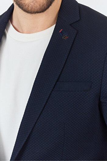 Frappoli Ανδρικό τζάκετ İtolo Navy Blue Lycra Stretch Fabric Slim Fit Sports Blazer