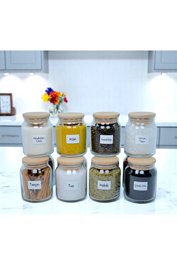 mafa home 12-Piece Wooden Bamboo Vacuum Lid Glass Spice Set 300 ml with Label and Spoon Gift