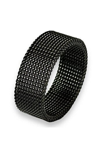 Takı Dükkanı Unisex 8mm Smoke Color Flexible Weave Mesh Steel Ring sba