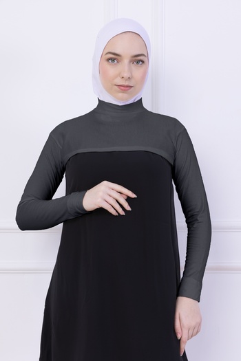 Loggia Turtleneck Neck Collar Oversleeve Gray - Lycra Stand Collar Women's Body Hijab Crop Bolero
