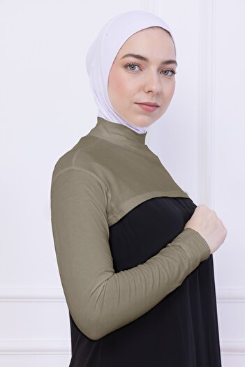 Loggia Turtleneck Neck Collar Oversleeve Light Green - Lycra Stand Collar Women's Body Hijab Crop Bolero