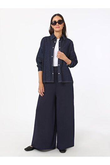 Benin Viscose Fabric Elastic Waist Trousers - Navy Blue - Benin