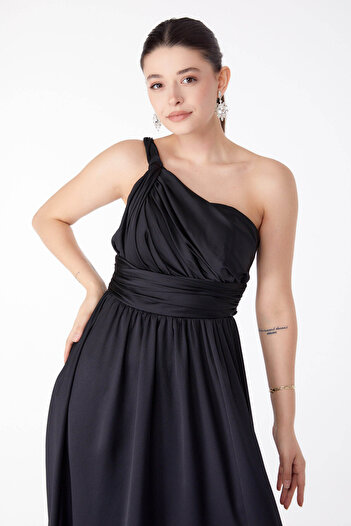 TOFİSA Glitter Sleeveless Evening Dress Black - 25460