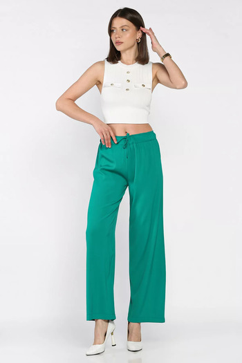 julude Emerald Green Women's Elastic Waist Palazzo Trousers