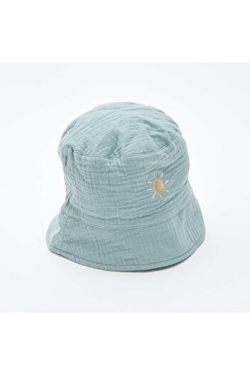 KIABI Cotton gauze bucket hat with embroidered sun BLUE