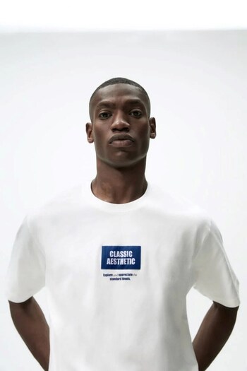 The Champ Clothing Ανδρικό Oversize Λευκό T-shirt - Classic Aesthetic Text Printed
