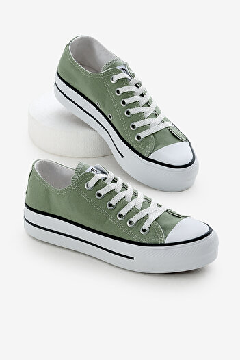 Tonny Black Women's Mint Green Thermo Thick Sole Lace-Up Linen Sports Shoes