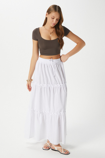 Ritnice Women's Elanora White Lined Layered Poplin Skirt