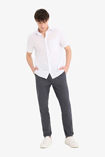 DeFacto %100 Pamuk Keten Görünümlü Pantolon Beli Lastikli Slim Fit Dar Kesim Cepli Düz Paça D2671ax25sm