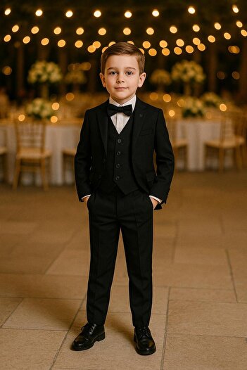 Esterella Boy's Tuxedo Suit with Jacket / Jacket, Pants, Vest, Shirt and Bow Tie (Slim Fit)