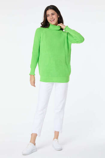 TOFİSA Green Knitwear Women's Sweater - Plain Half Turtleneck - 23516