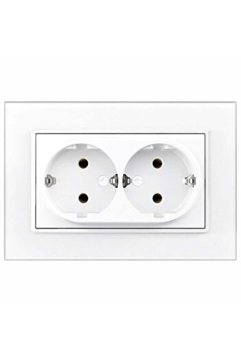 Spin White double socket with glass frame