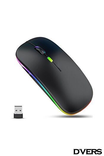 D'VERS Ultra Slim Usb 2.4ghz Siyah Ledli 800/1200/1600dpi Şarjlı Kablosuz Mouse Rgb Led Işıklı