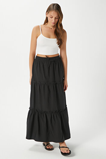 Ritnice Women's Elanora Black Lined Layered Poplin Skirt