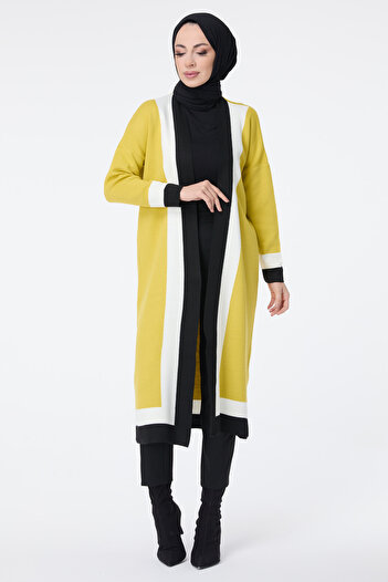 TOFİSA Green Knitwear Women's Cardigan - Plain Jacket Collar - 23734